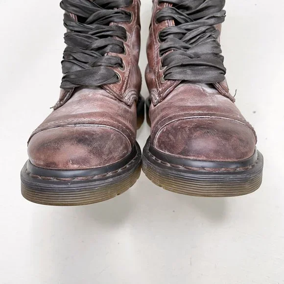 Dr. Martens Brown Distressed Leather Triumph Tall Lace Up Fold Over Boot Size 7 - Picture 5 of 12